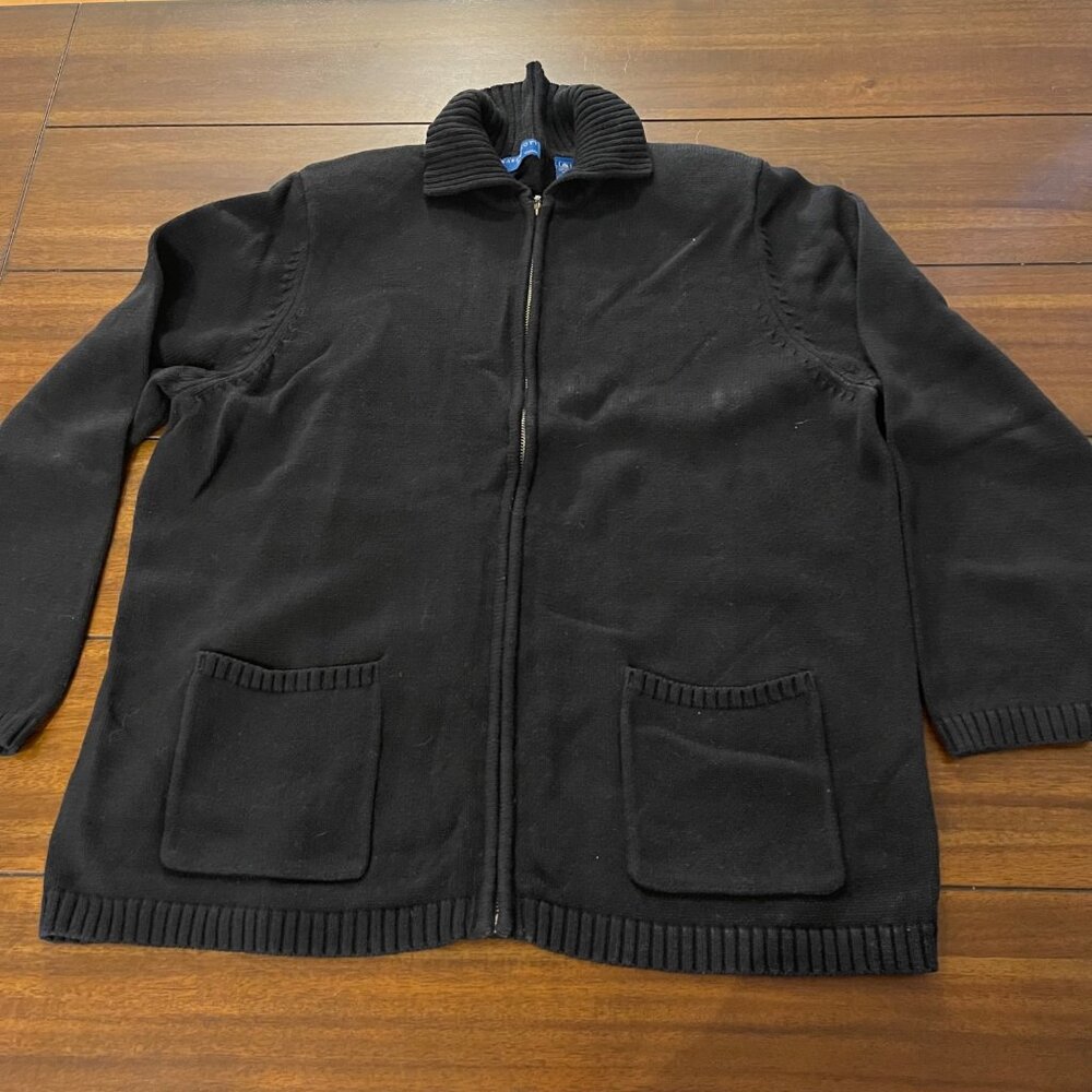 Karen Scott Women's Black Full Zip Sweater Size 1X Long Sleeves collar